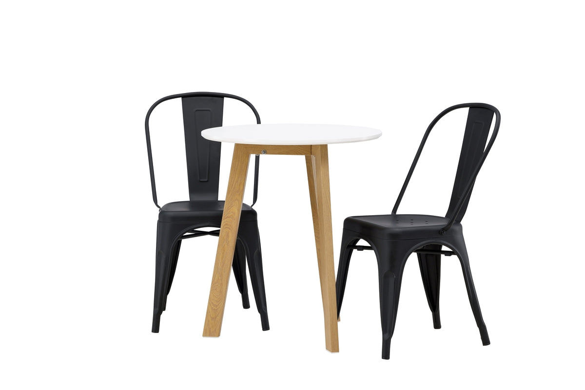 Venture Design Tempe & Leonora Matstolar 4-pack Svart + Runda Matbord ⌀65 Vit
