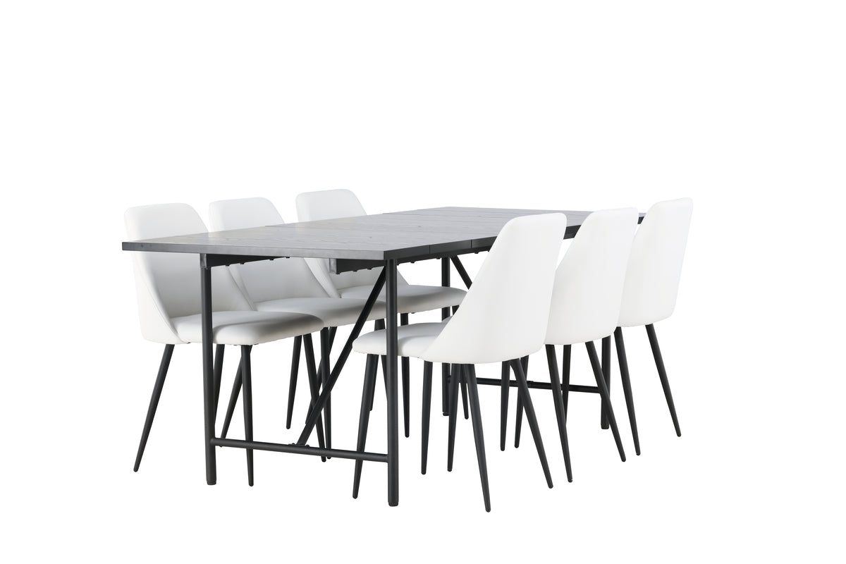 Venture Design Astrid & Night Rektangulära Matbord 200 x 90 Svart + Matstolar 2-pack Vit