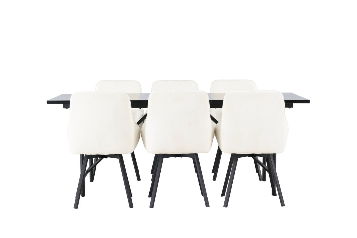 Venture Design Astrid & Rosie Rektangulära Matbord 200 x 90 Svart + Matstolar 2-pack Beige
