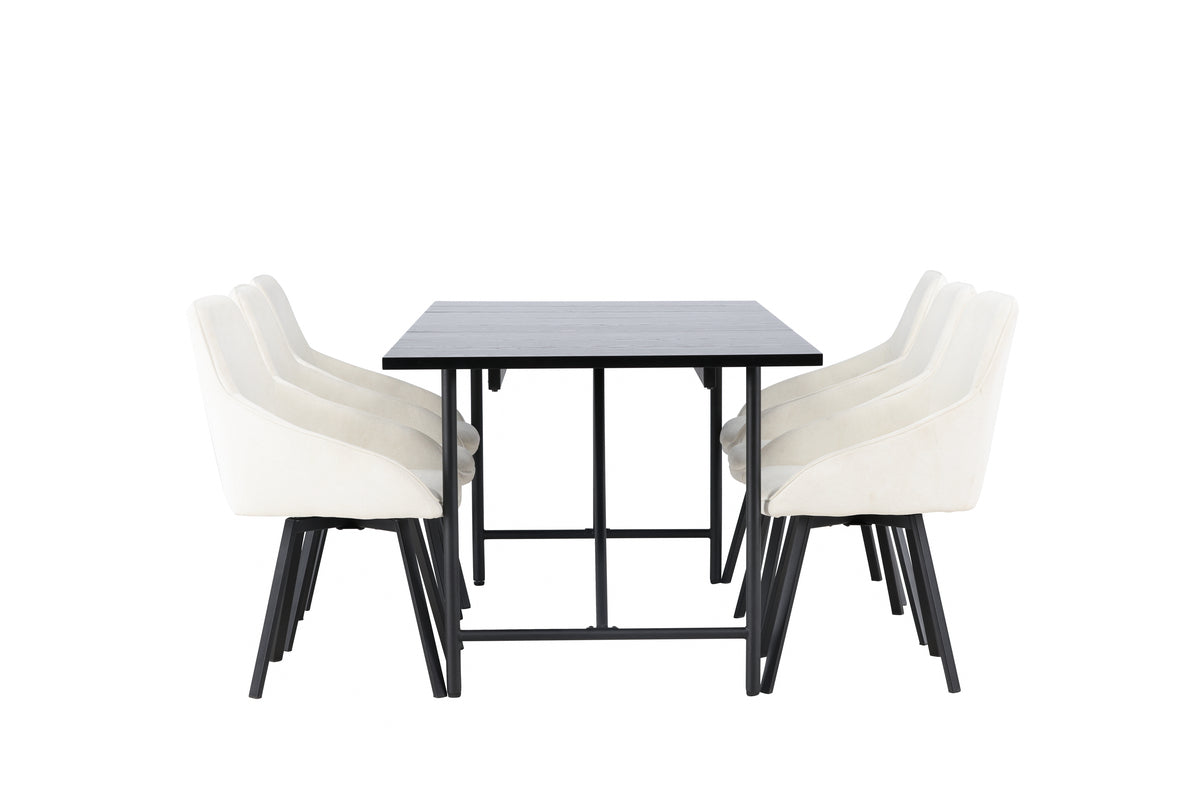 Venture Design Astrid & Rosie Rektangulära Matbord 200 x 90 Svart + Matstolar 2-pack Beige