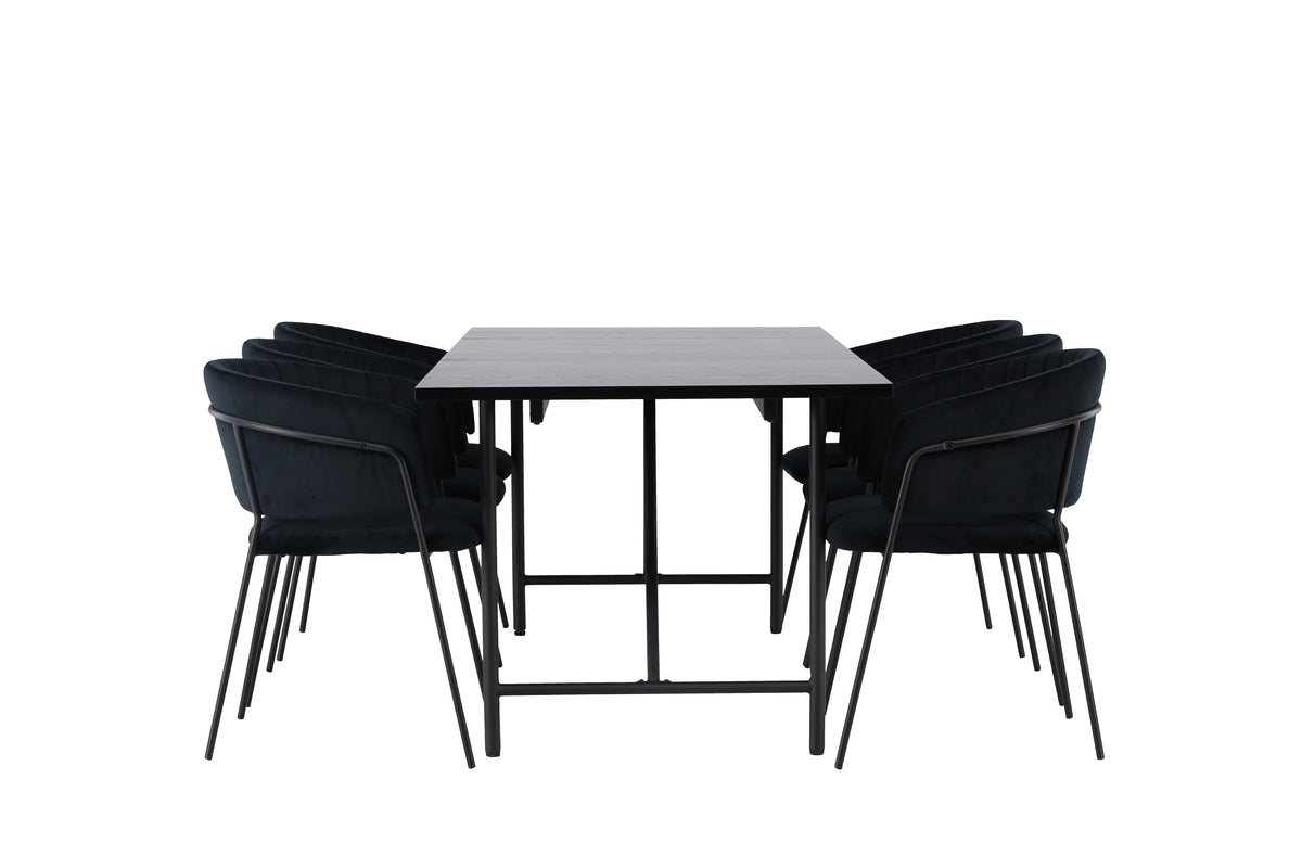 Venture Design Astrid & Selma Rektangulära Matbord 200 x 90 Svart + Matstolar 2-pack Svart