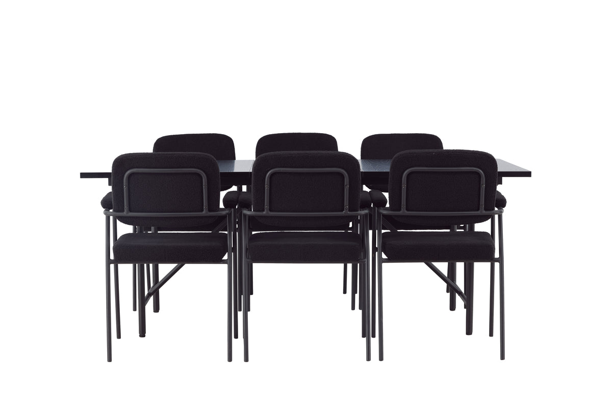 Venture Design Astrid & Yesterday Rektangulära Matbord 200 x 90 Svart + Matstolar 2-pack Svart