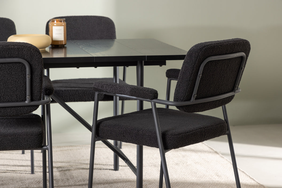 Venture Design Astrid & Yesterday Rektangulära Matbord 200 x 90 Svart + Matstolar 2-pack Svart