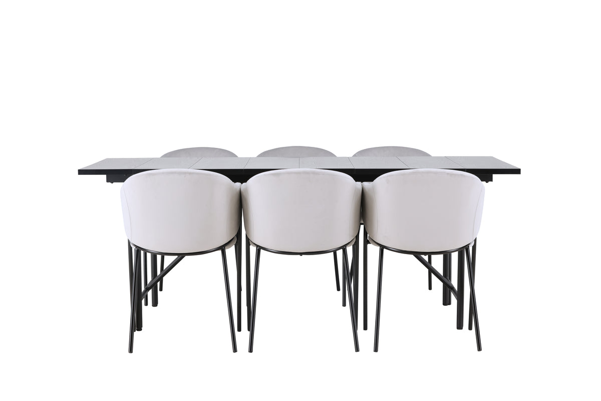 Venture Design Astrid & Evelina Rektangulära Matbord 200 x 90 Svart + Matstolar 2-pack Grå