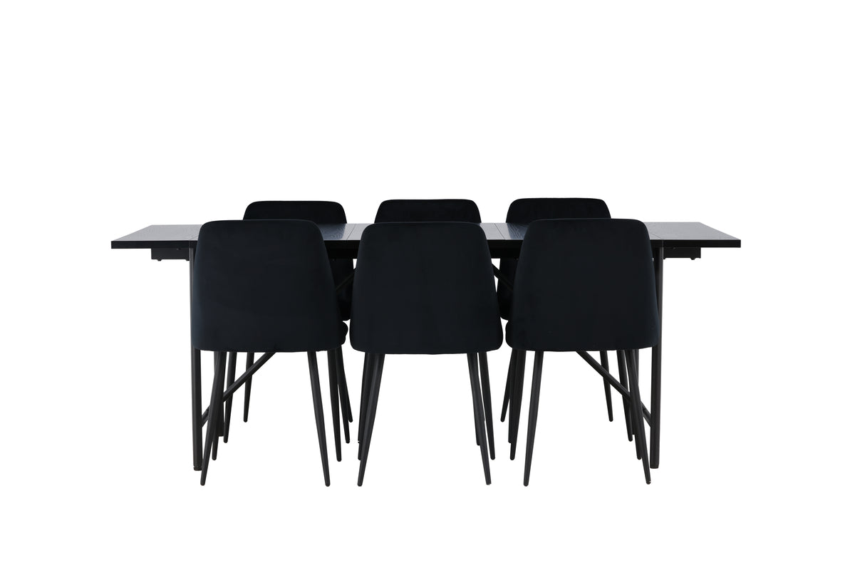 Venture Design Astrid & Night Rektangulära Matbord 200 x 90 Svart + Matstolar 2-pack Svart