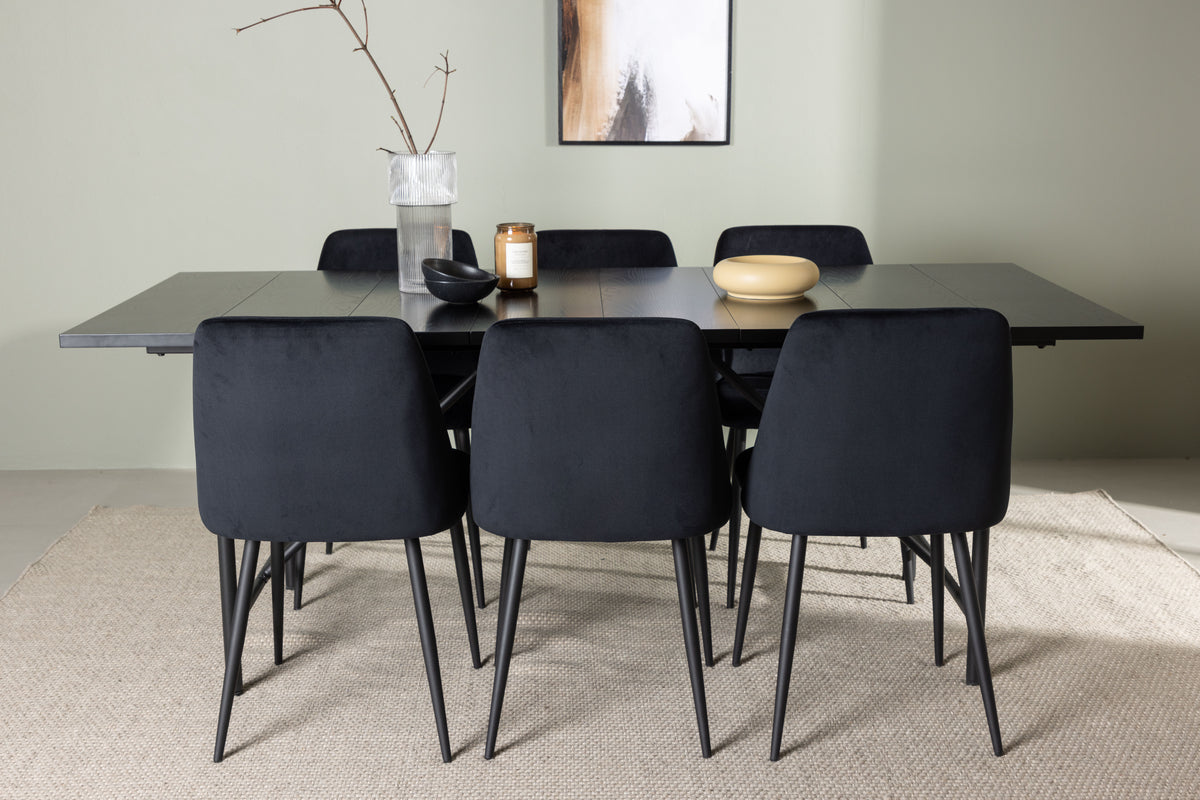Venture Design Astrid & Night Rektangulära Matbord 200 x 90 Svart + Matstolar 2-pack Svart