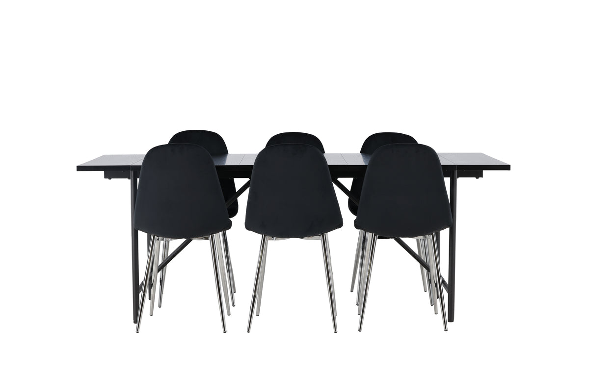 Venture Design Astrid & Polar Rektangulära Matbord 200 x 90 Svart + Matstolar 2-pack Svart