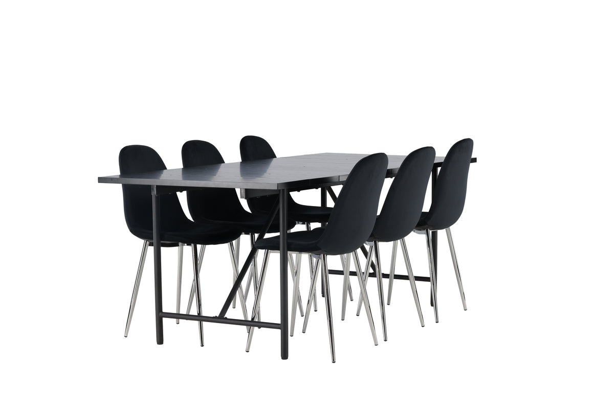 Venture Design Astrid & Polar Rektangulära Matbord 200 x 90 Svart + Matstolar 2-pack Svart