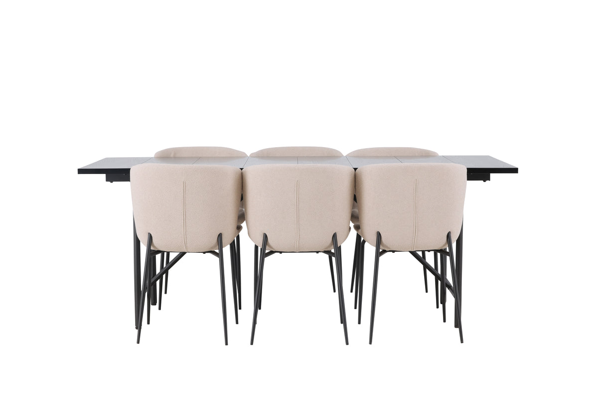 Venture Design Modesto & Astrid Matstolar 2-pack Beige + Rektangulära Matbord 200 x 90 Svart