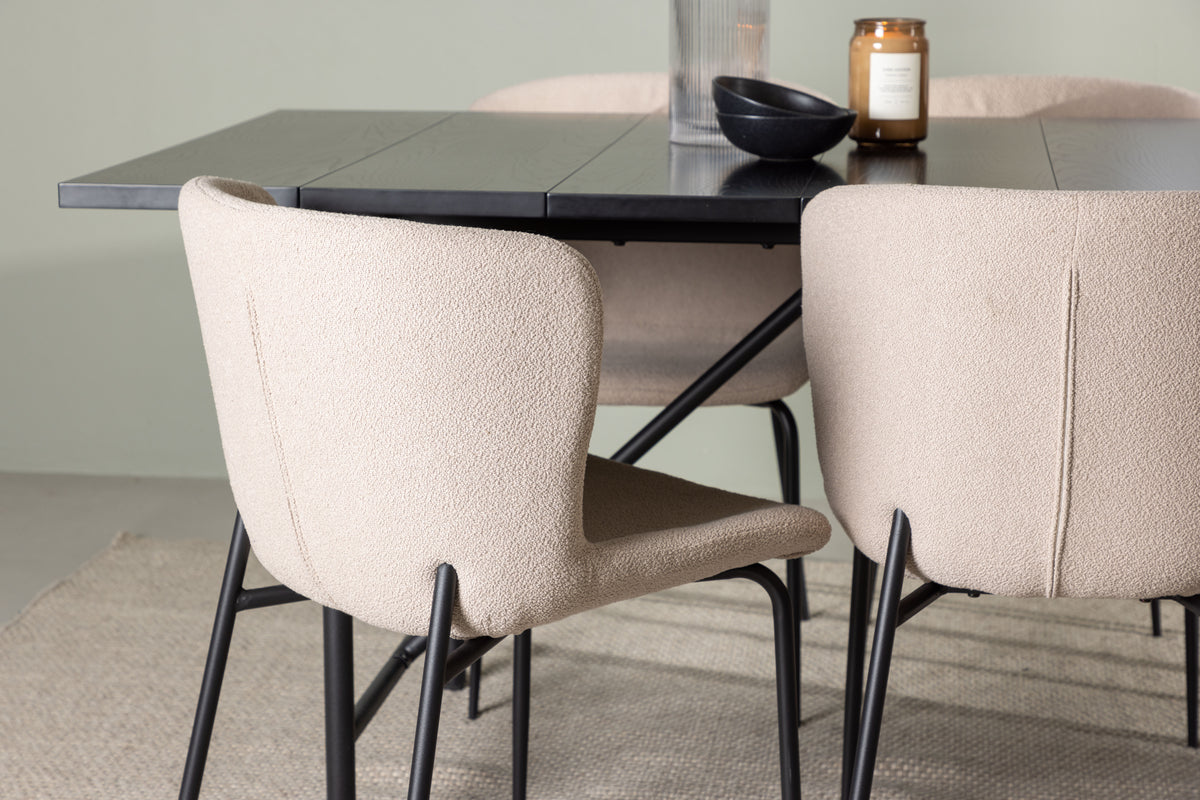 Venture Design Modesto & Astrid Matstolar 2-pack Beige + Rektangulära Matbord 200 x 90 Svart