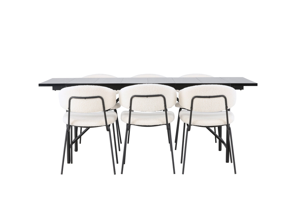 Venture Design Chico & Astrid Matstolar 2-pack Vit + Rektangulära Matbord 200 x 90 Svart