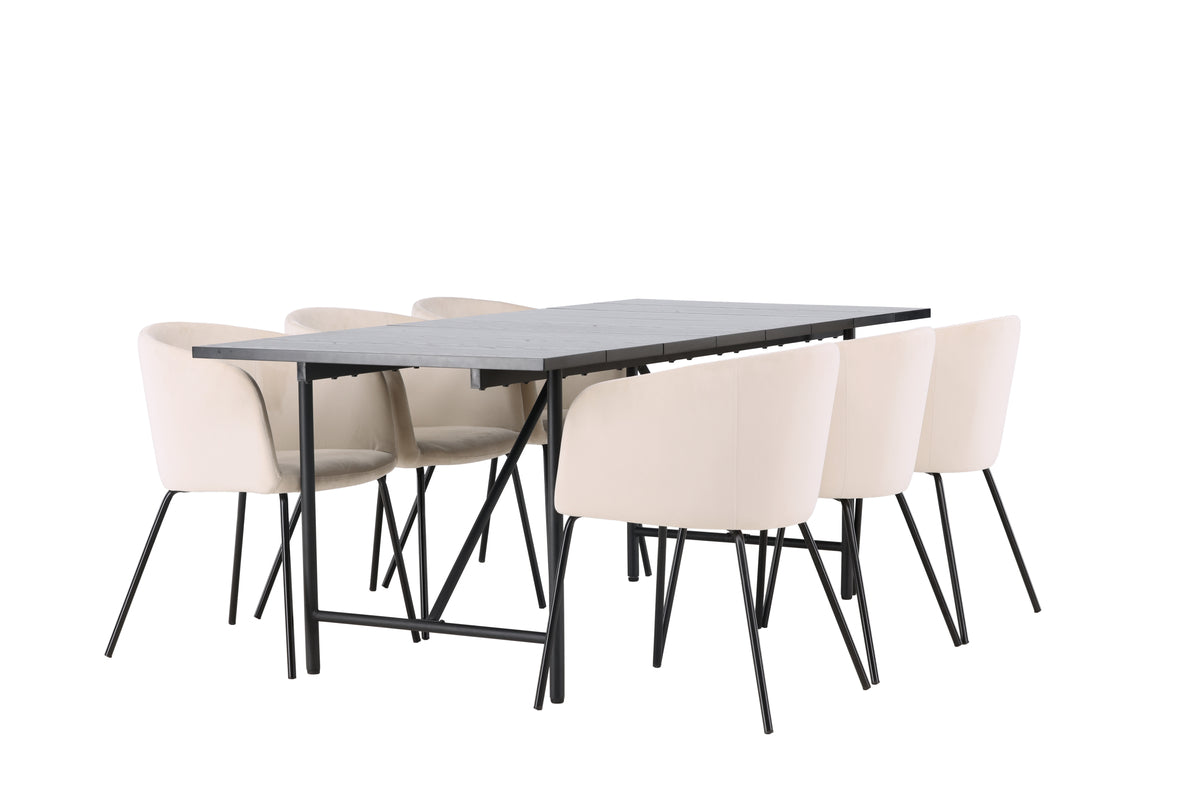 Venture Design Berit & Astrid Matstolar Beige + Rektangulära Matbord 200 x 90 Svart