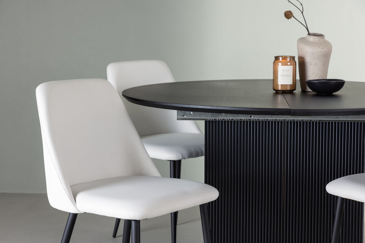 Venture Design Night & Matilda Matstolar 2-pack Vit + Runda Matbord ⌀130 Svart