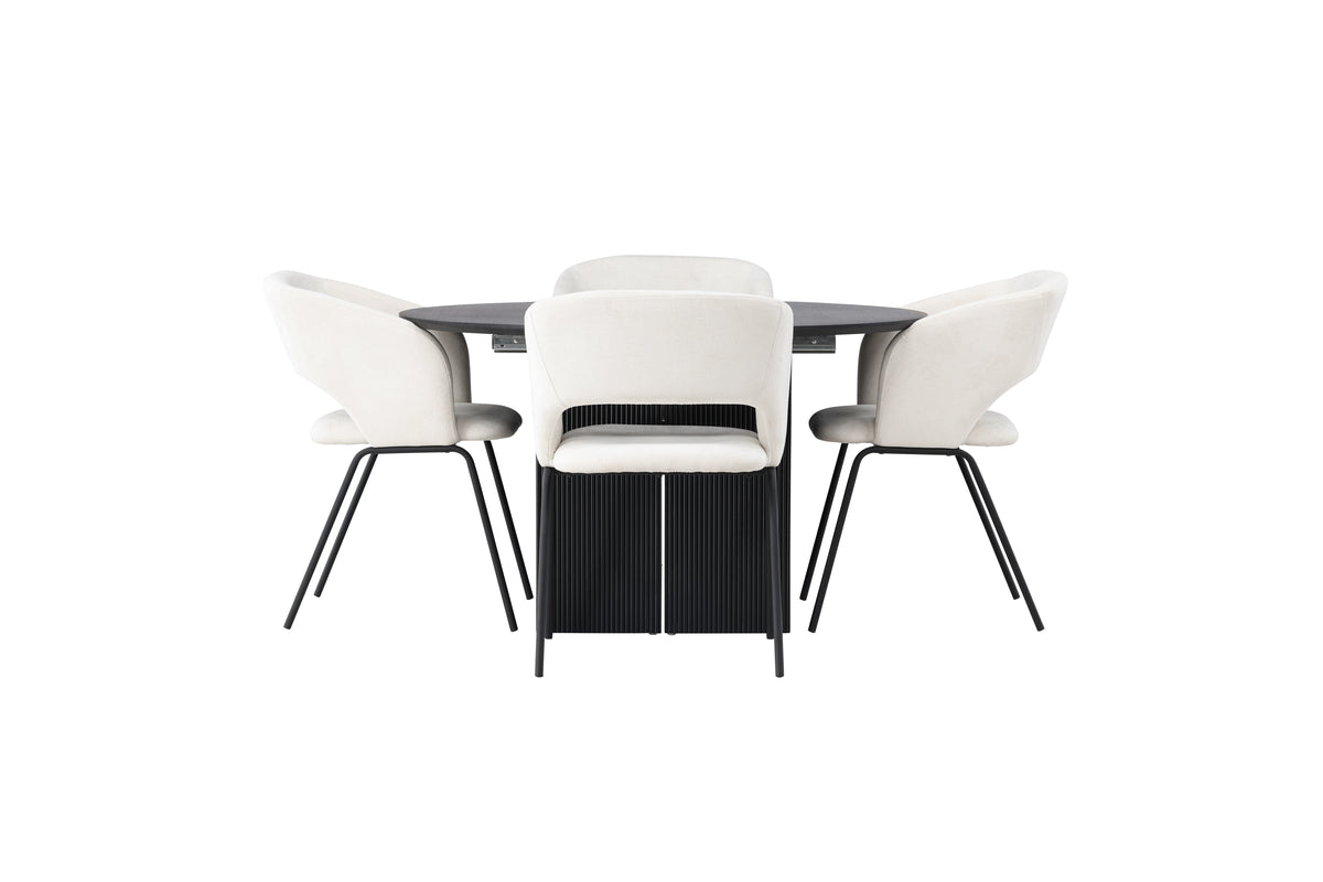 Venture Design Day & Matilda Matstolar 2-pack Off-white + Runda Matbord ⌀130 Svart