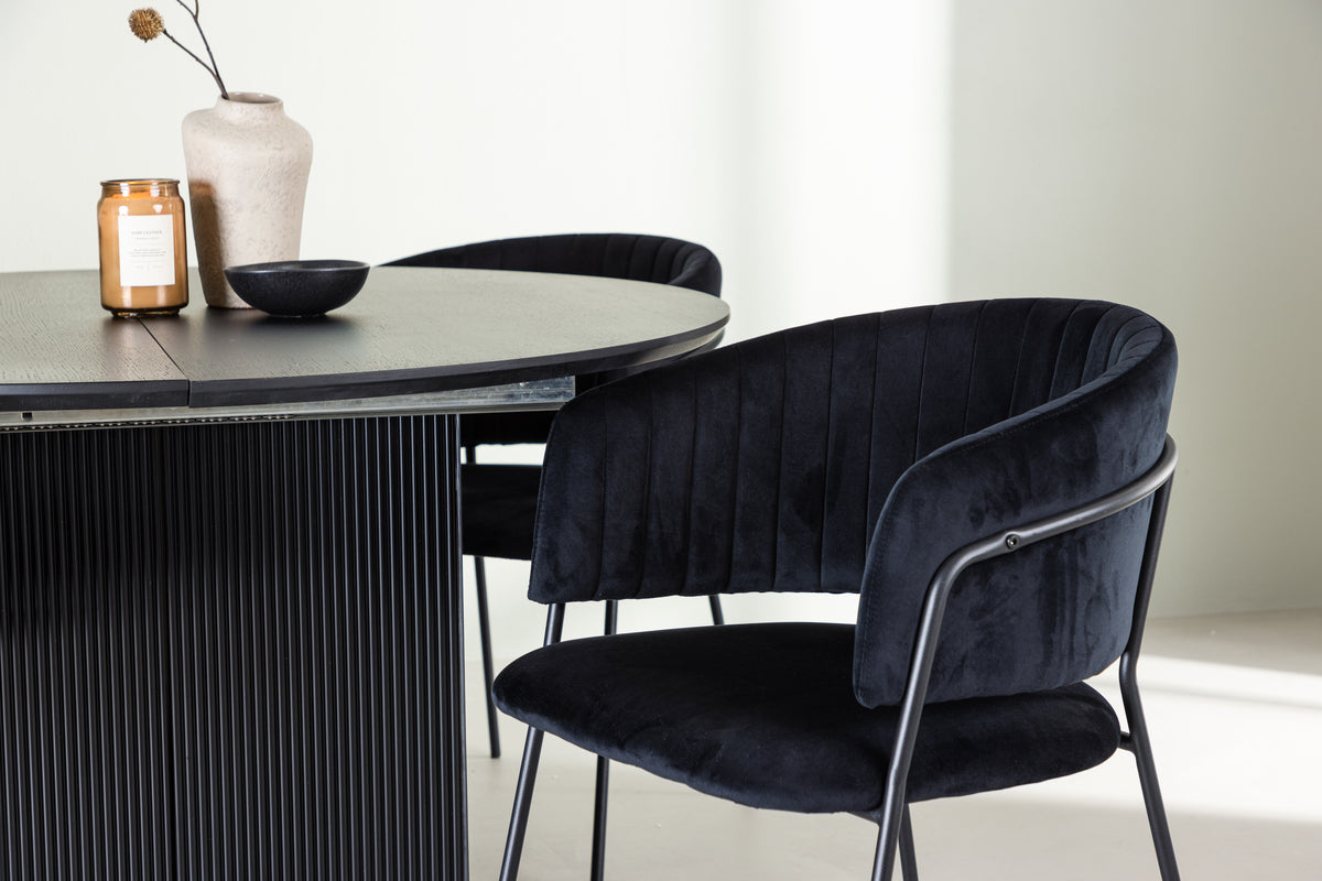 Venture Design Selma & Matilda Matstolar 2-pack Svart + Runda Matbord ⌀130 Svart