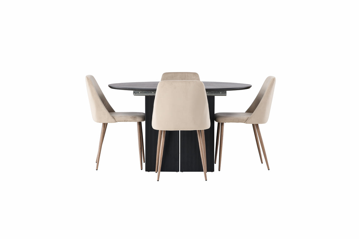 Venture Design Night & Matilda Matstolar 2-pack Beige + Runda Matbord ⌀130 Svart