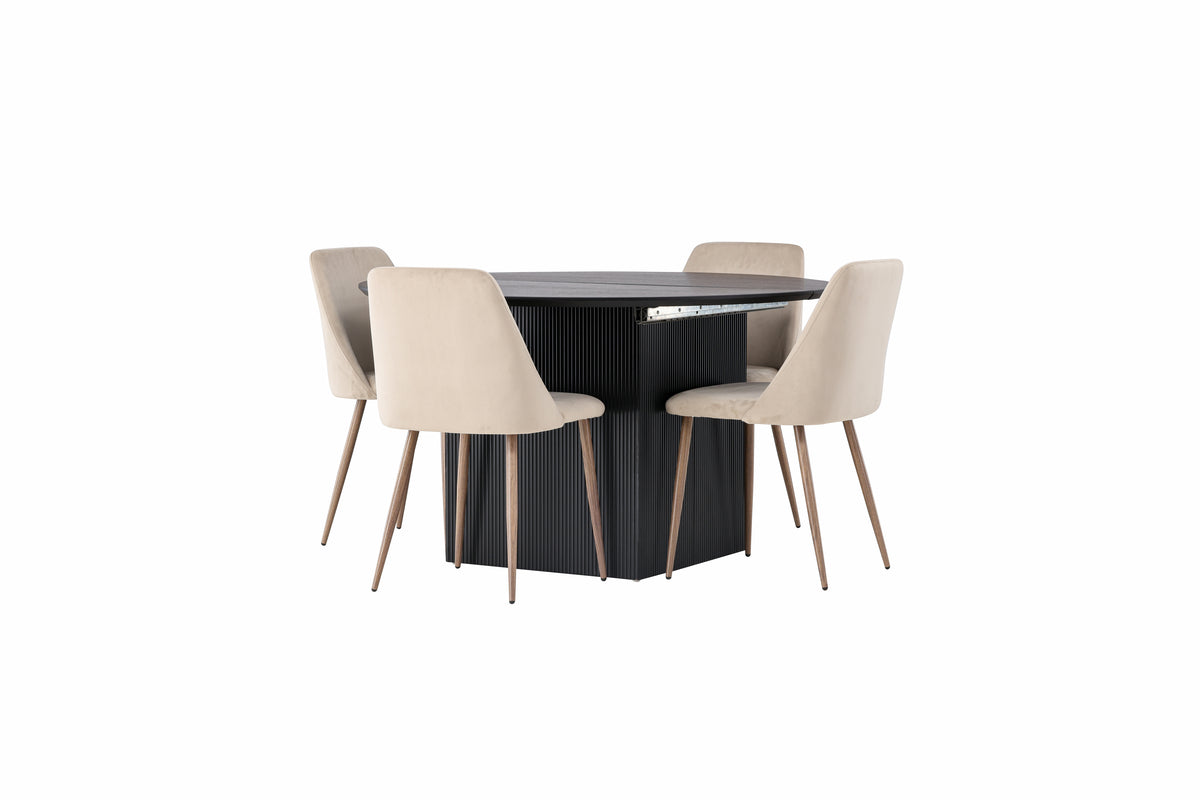 Venture Design Night & Matilda Matstolar 2-pack Beige + Runda Matbord ⌀130 Svart