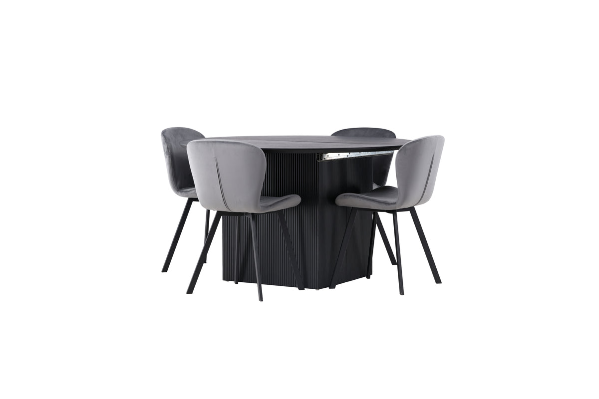 Venture Design Lilja & Matilda Matstolar 2-pack Grå + Runda Matbord ⌀130 Svart