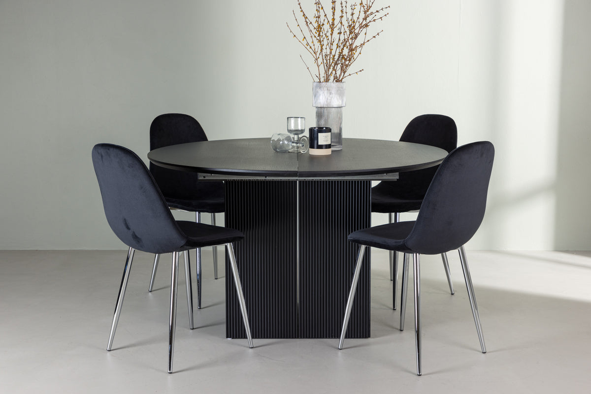 Venture Design Polar & Matilda Matstolar 2-pack Svart + Runda Matbord ⌀130 Svart