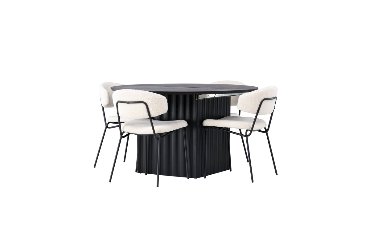 Venture Design Chico & Matilda Matstolar 2-pack Vit + Runda Matbord ⌀130 Svart