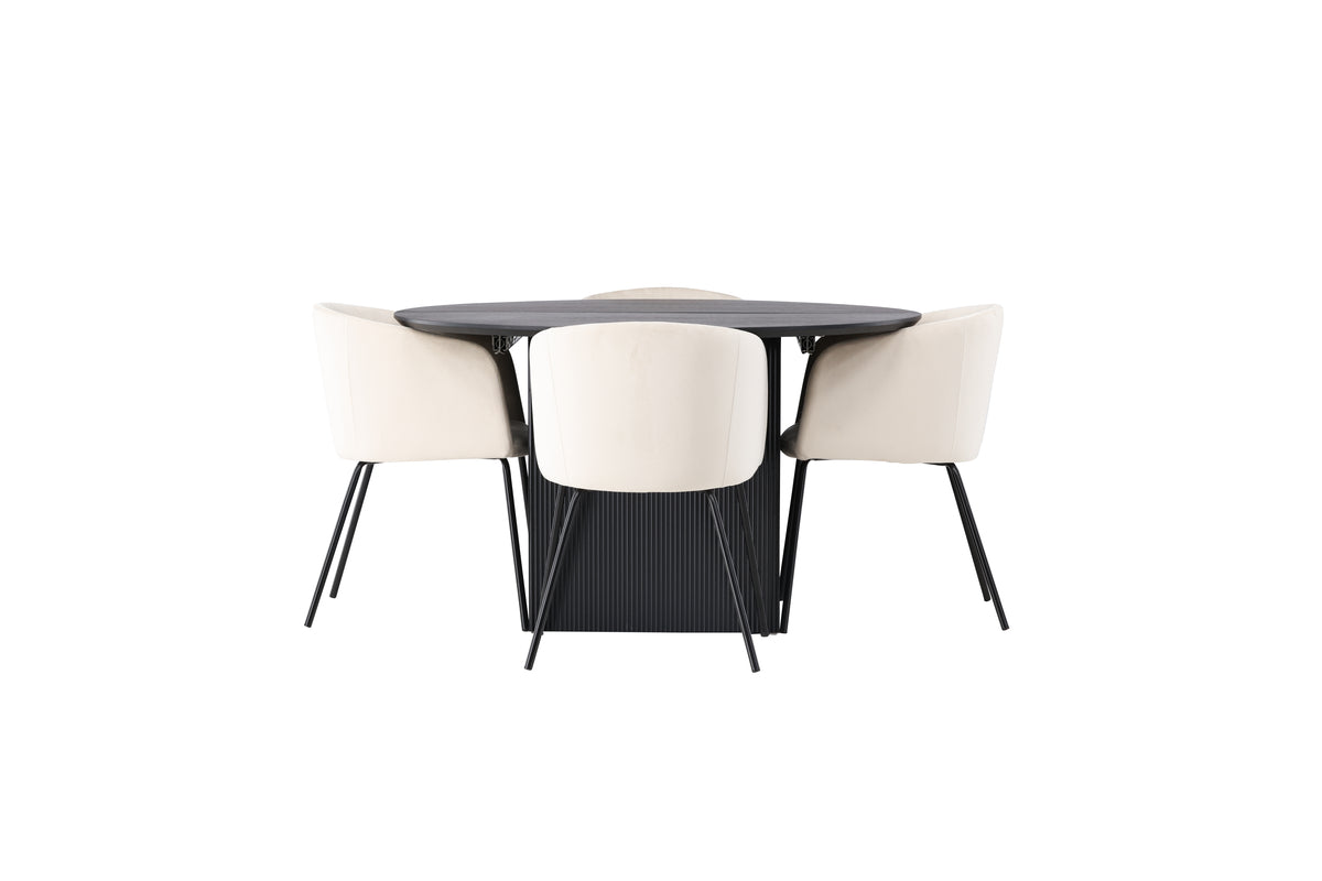 Venture Design Berit & Matilda Matstolar Beige + Runda Matbord ⌀130 Svart