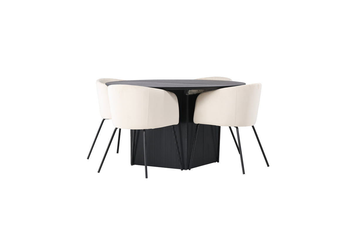 Venture Design Berit & Matilda Matstolar Beige + Runda Matbord ⌀130 Svart
