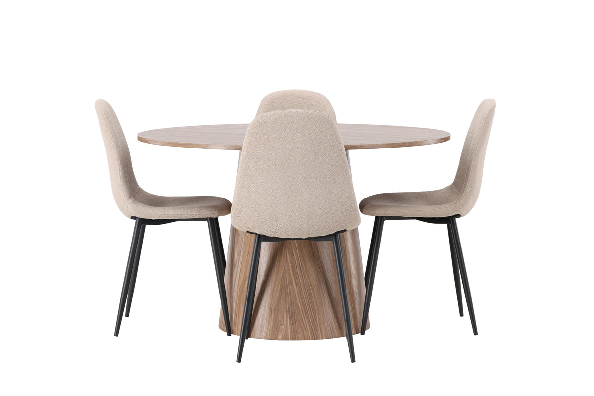 Venture Design Lanzo & Polar Runda Matbord ⌀120 Natur + Matstolar 2-pack Beige