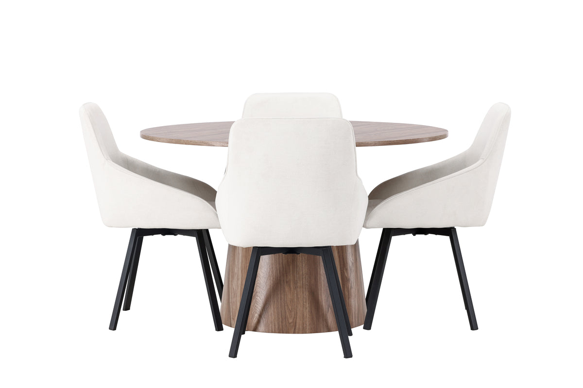 Venture Design Lanzo & Rosie Runda Matbord ⌀120 Natur + Matstolar 2-pack Beige