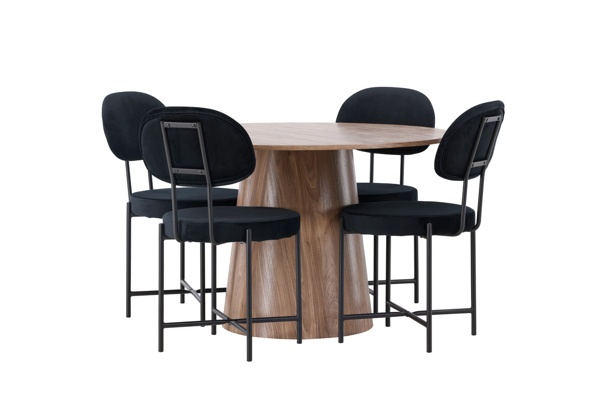 Venture Design Stella & Lanzo Matstolar 2-pack Svart + Runda Matbord ⌀120 Natur