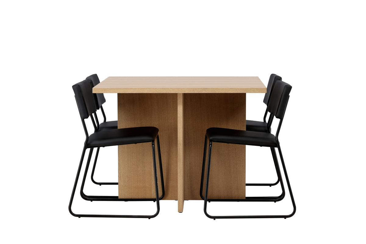 Venture Design Kenth & Leo Matstolar 2-pack Svart + Rektangulära Matbord 100 x 100 Natur