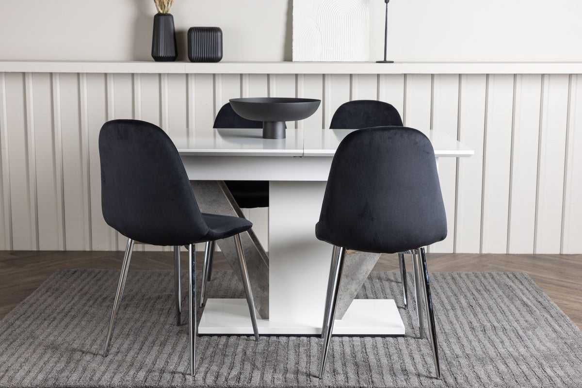 Venture Design Disa & Polar Rektangulära Matbord 120 x 80 Vit + Matstolar 2-pack Svart