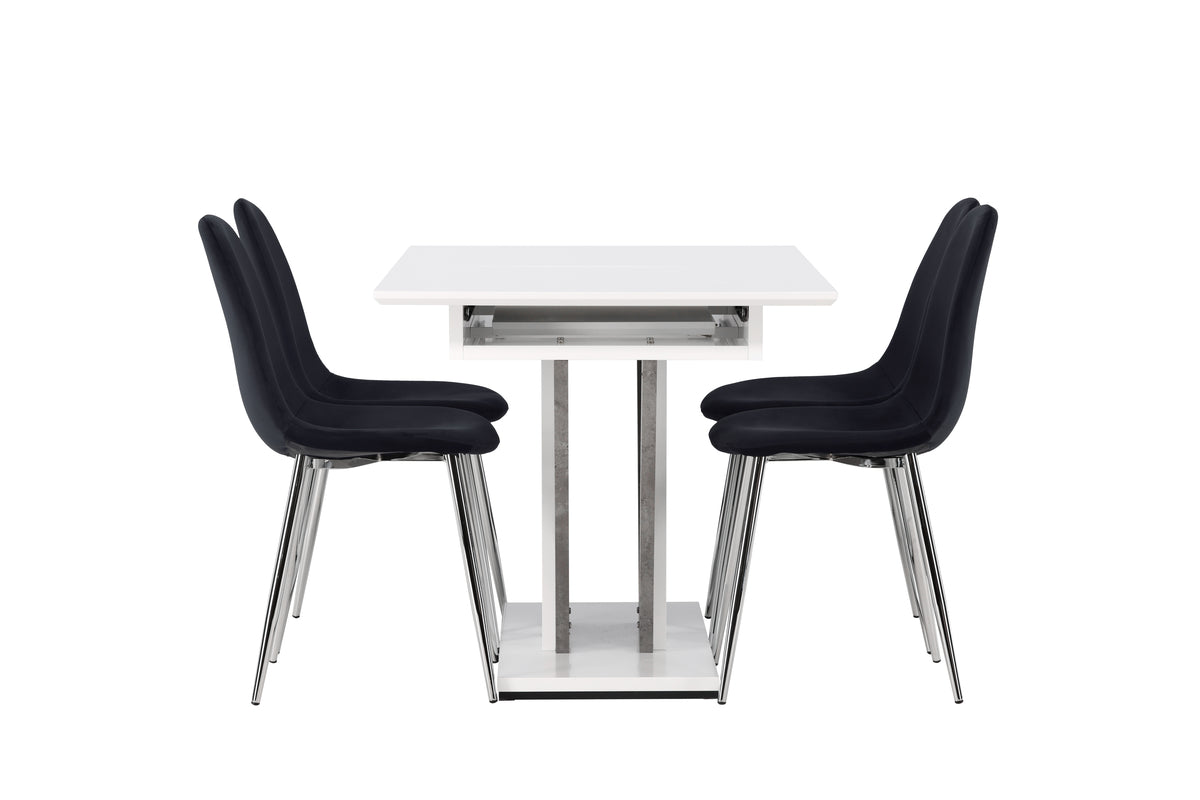 Venture Design Disa & Polar Rektangulära Matbord 120 x 80 Vit + Matstolar 2-pack Svart