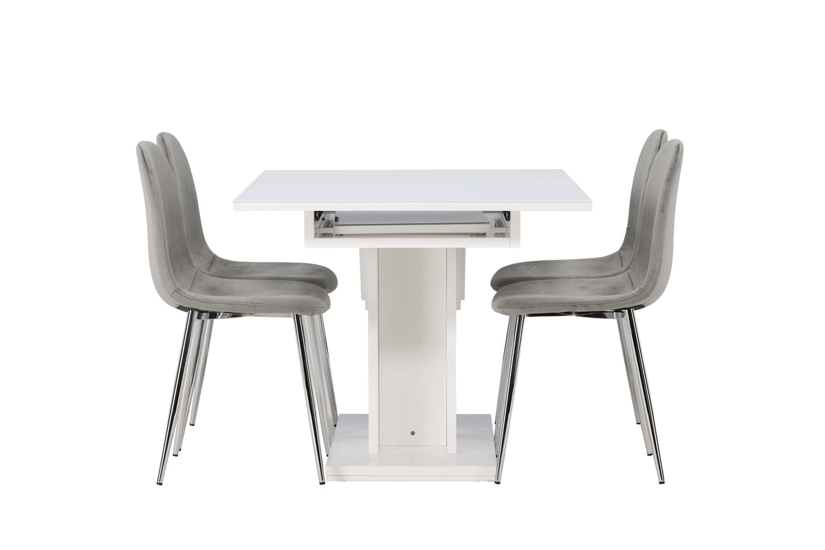 Venture Design Pluto & Eva Rektangulära Matbord 120 x 90 Vit + Matstolar 2-pack Ljusgrå