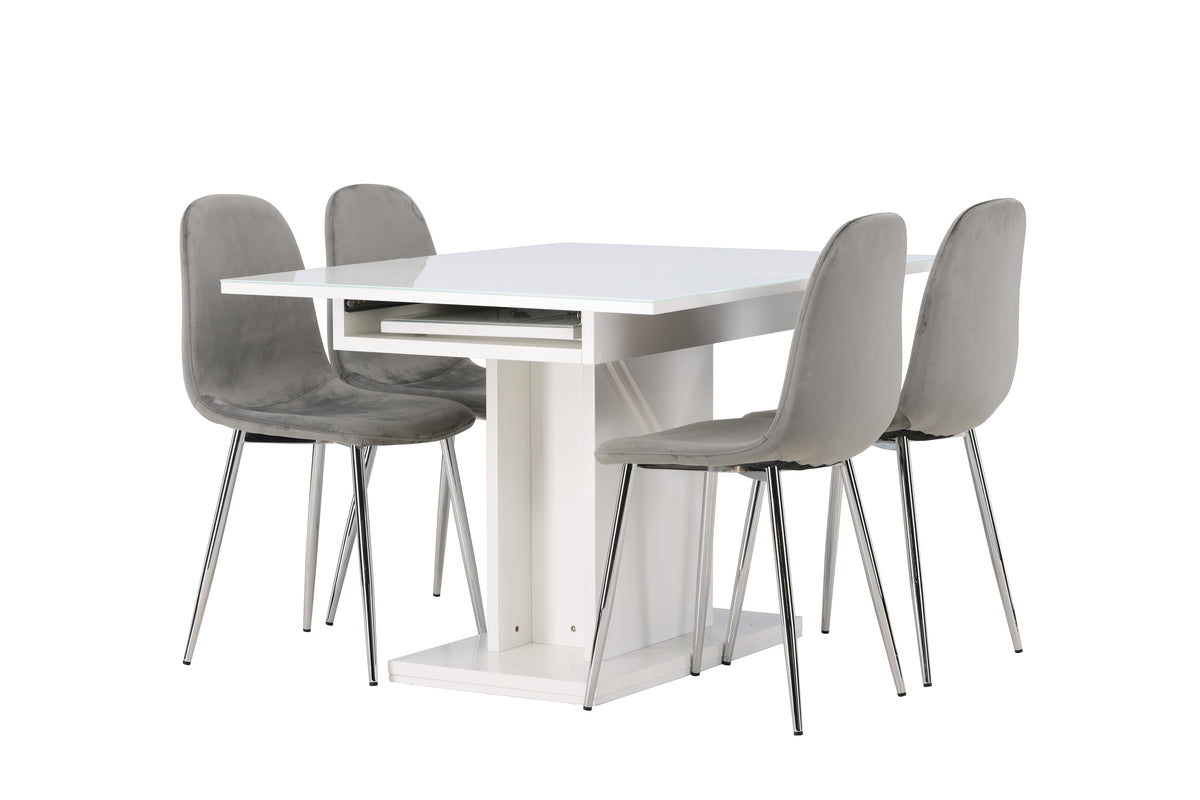 Venture Design Pluto & Eva Rektangulära Matbord 120 x 90 Vit + Matstolar 2-pack Ljusgrå
