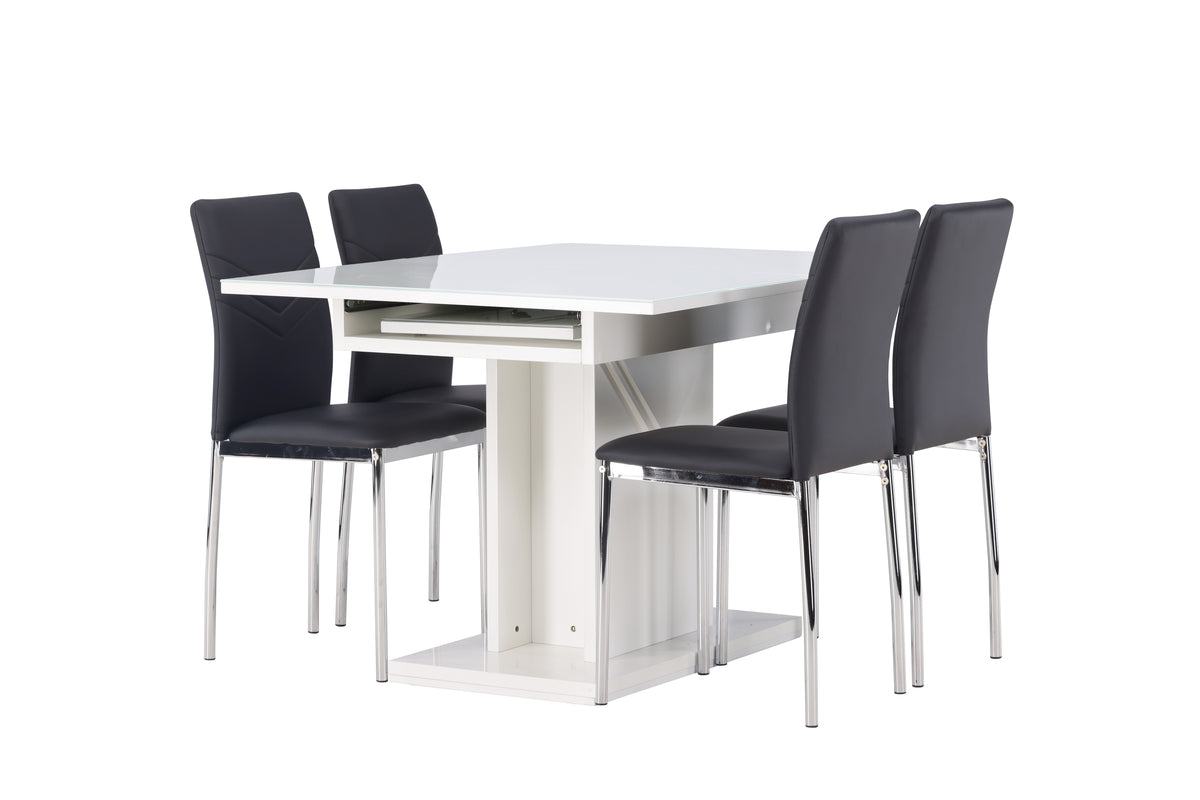 Venture Design Pluto & Lily Rektangulära Matbord 120 x 90 Vit + Matstolar 2-pack Svart