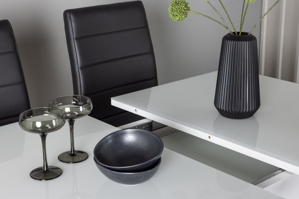 Venture Design Tempo & Pluto Matstolar 2-pack Svart + Rektangulära Matbord 120 x 90 Vit