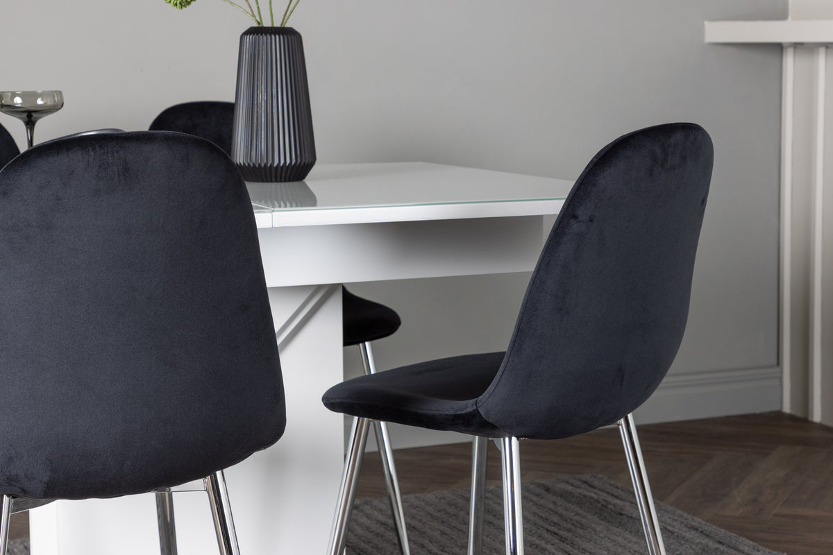 Venture Design Pluto & Polar Rektangulära Matbord 120 x 90 Vit + Matstolar 2-pack Svart