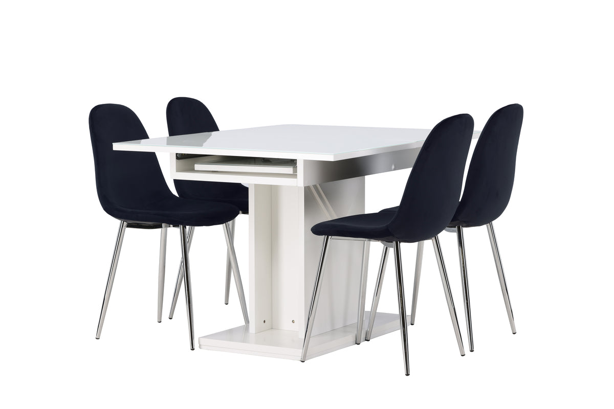 Venture Design Pluto & Polar Rektangulära Matbord 120 x 90 Vit + Matstolar 2-pack Svart