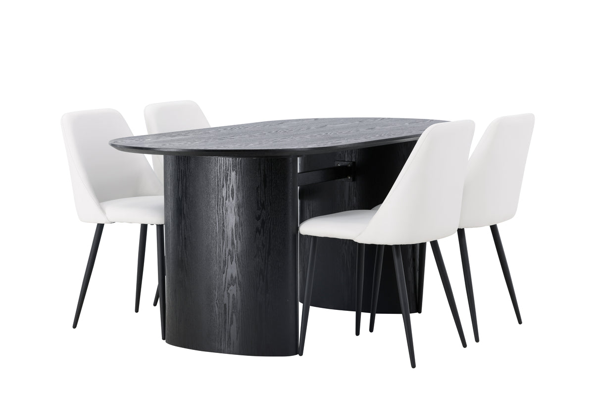 Venture Design Isolde & Night Ovala Matbord 180 x 90 Svart + Matstolar 2-pack Vit