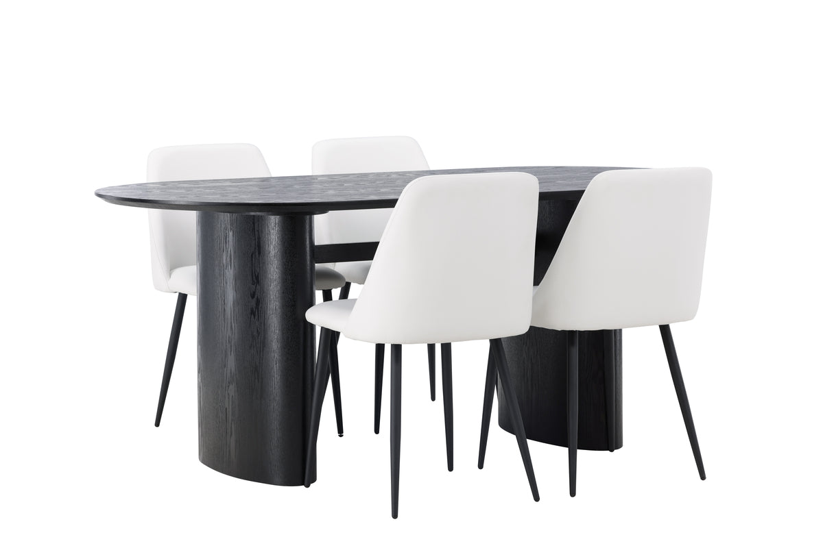 Venture Design Isolde & Night Ovala Matbord 180 x 90 Svart + Matstolar 2-pack Vit