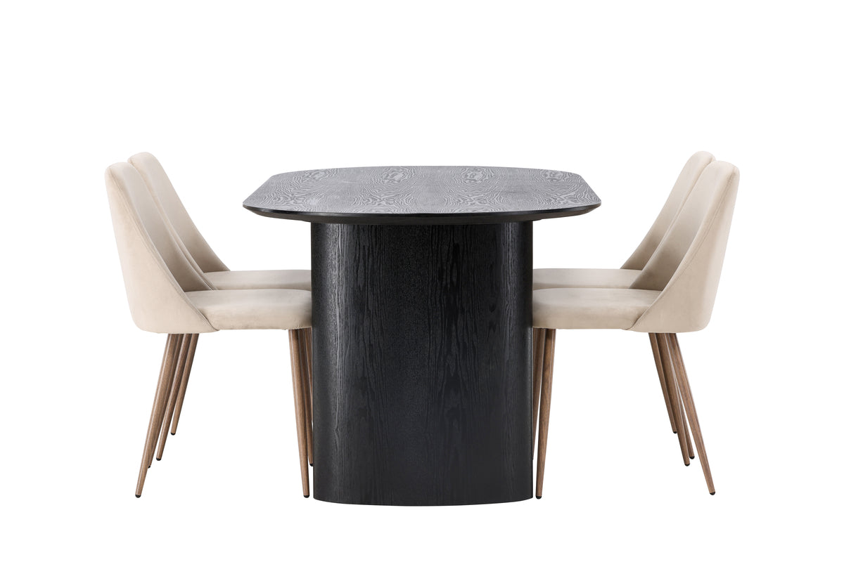 Venture Design Night & Isolde Matstolar 2-pack Beige + Ovala Matbord 180 x 90 Svart