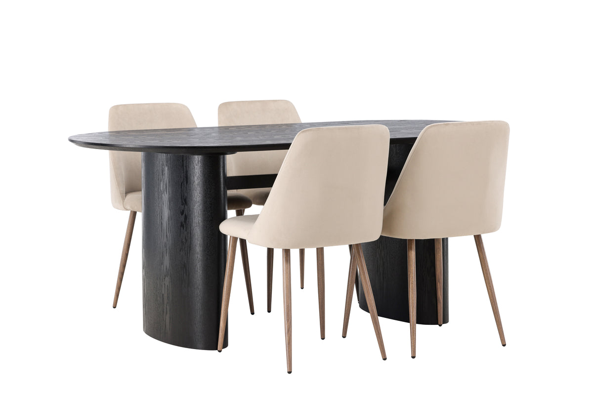 Venture Design Night & Isolde Matstolar 2-pack Beige + Ovala Matbord 180 x 90 Svart