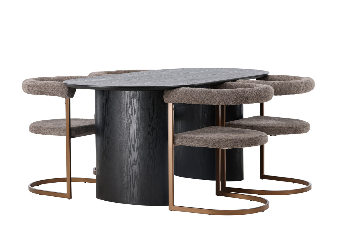 Venture Design Isolde & Morning Ovala Matbord 180 x 90 Svart + Matstolar 2-pack Brun