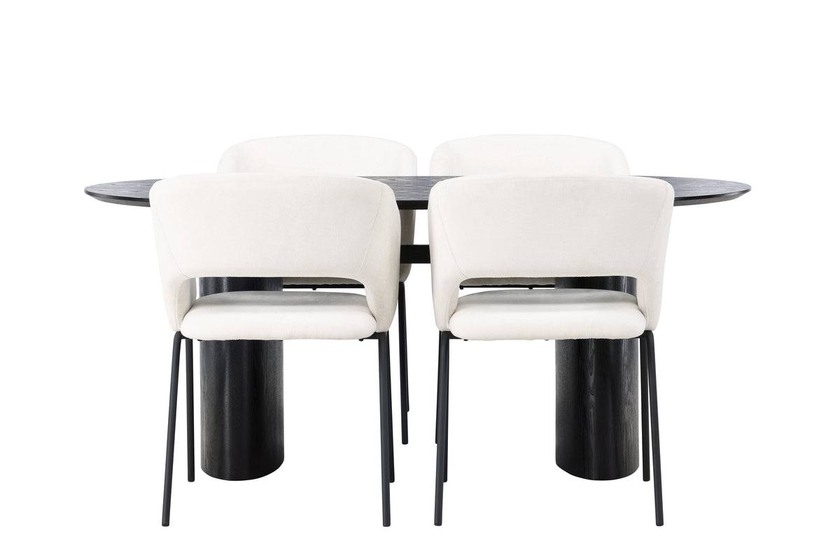 Venture Design Day & Isolde Matstolar 2-pack Off-white + Ovala Matbord 180 x 90 Svart