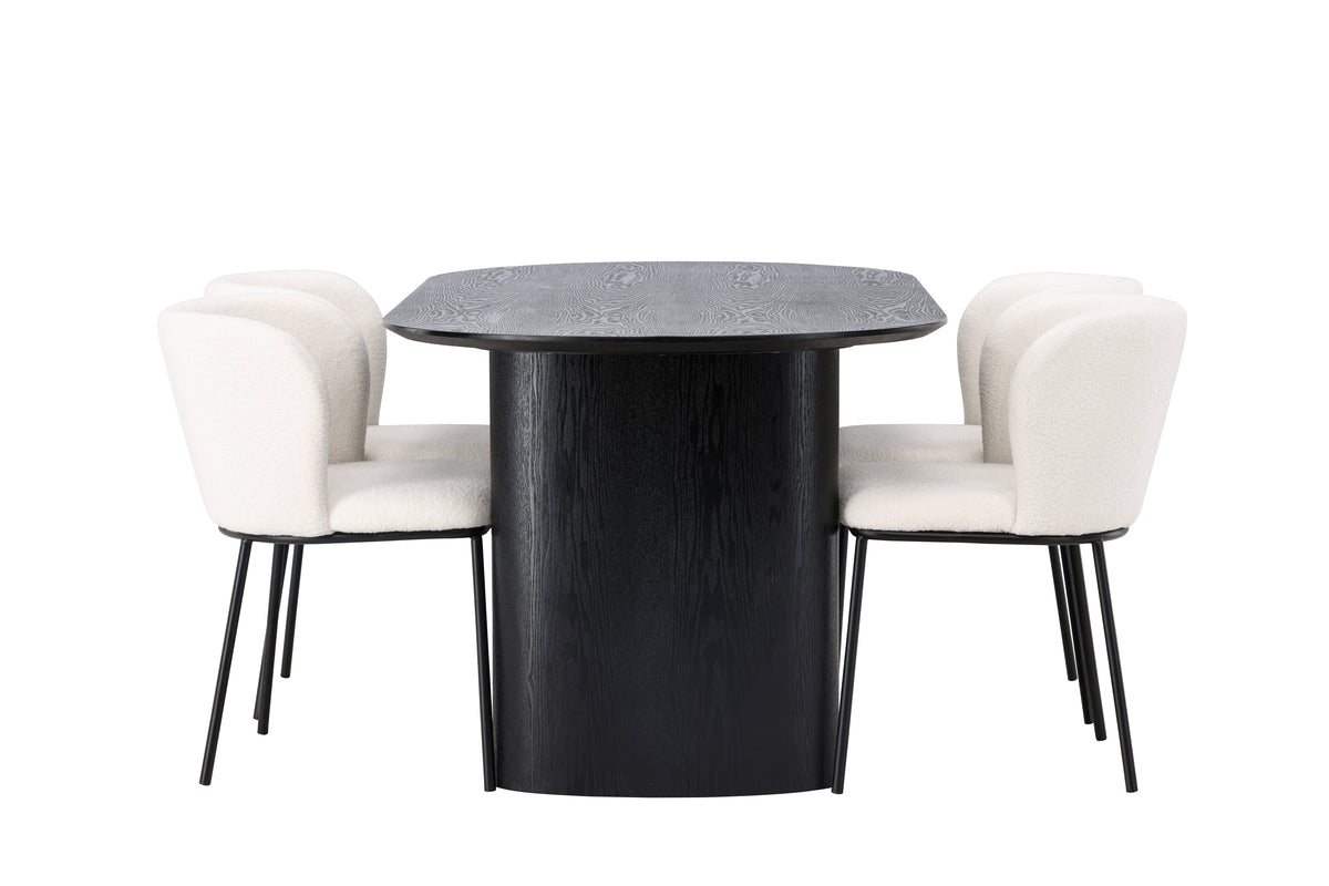 Venture Design Edina & Isolde Matstolar 2-pack Vit + Ovala Matbord 180 x 90 Svart