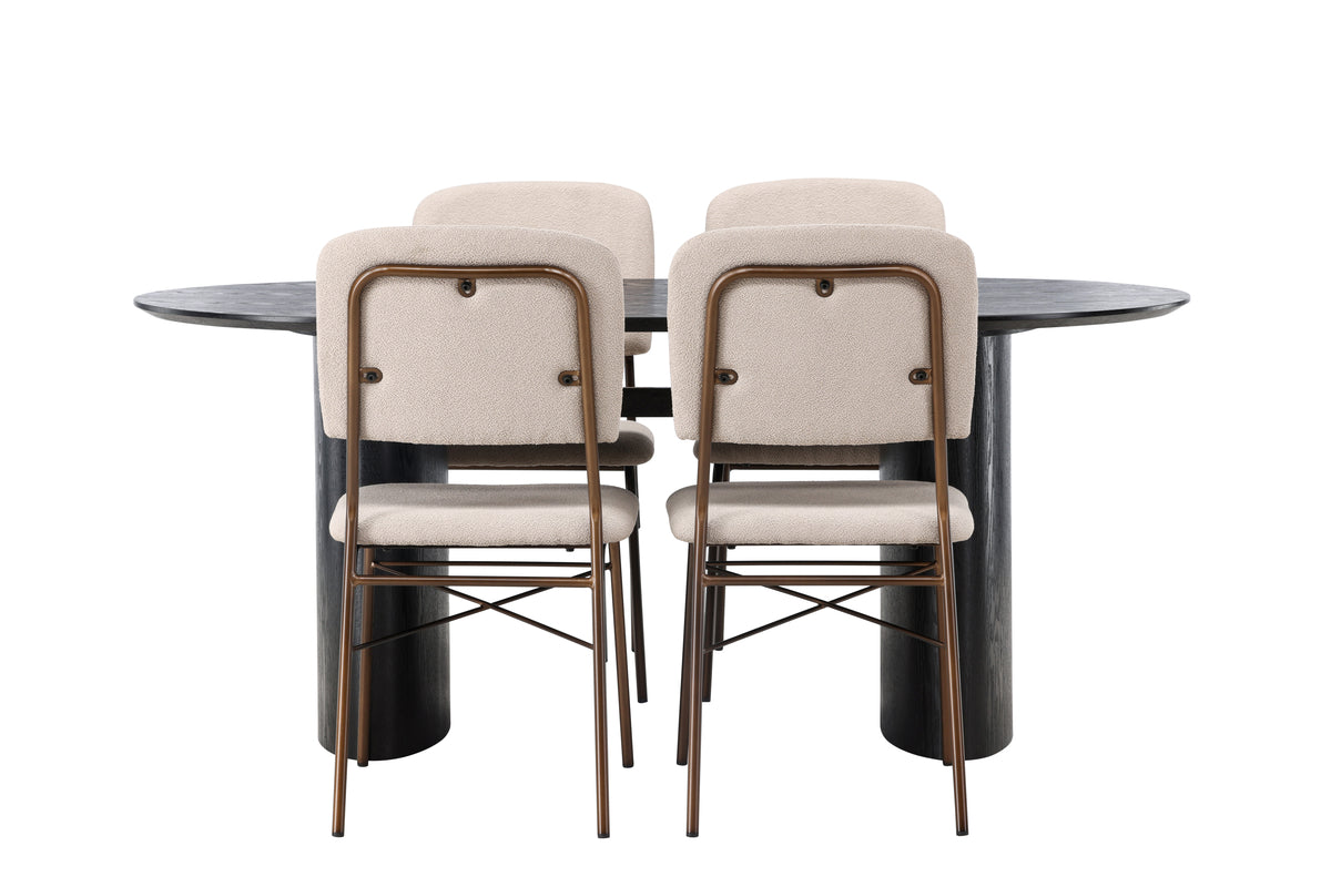 Venture Design Seda & Isolde Matstolar 2-pack Beige + Ovala Matbord 180 x 90 Svart