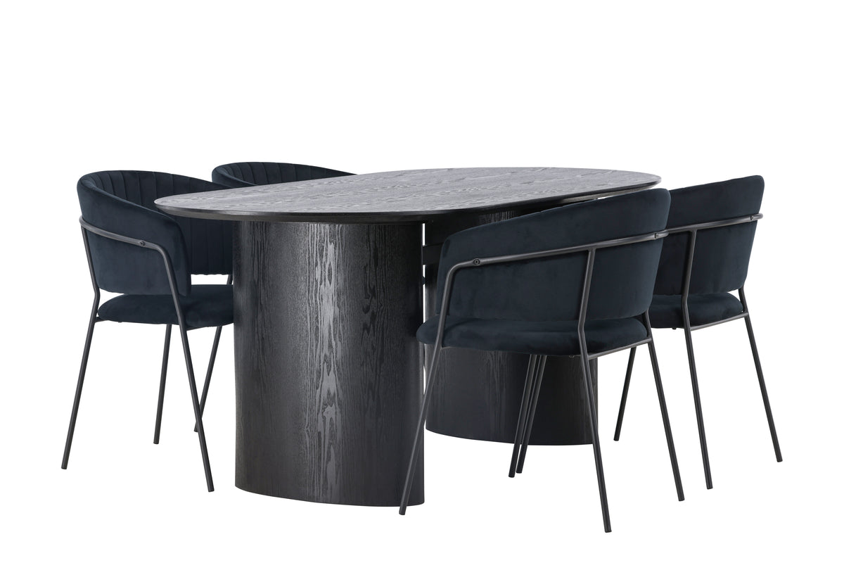 Venture Design Selma & Isolde Matstolar 2-pack Svart + Ovala Matbord 180 x 90 Svart