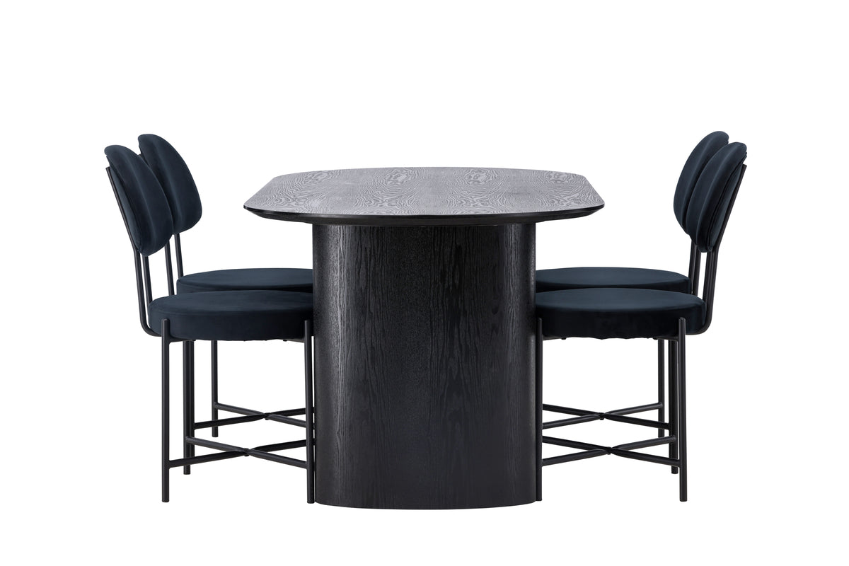 Venture Design Stella & Isolde Matstolar 2-pack Svart + Ovala Matbord 180 x 90 Svart