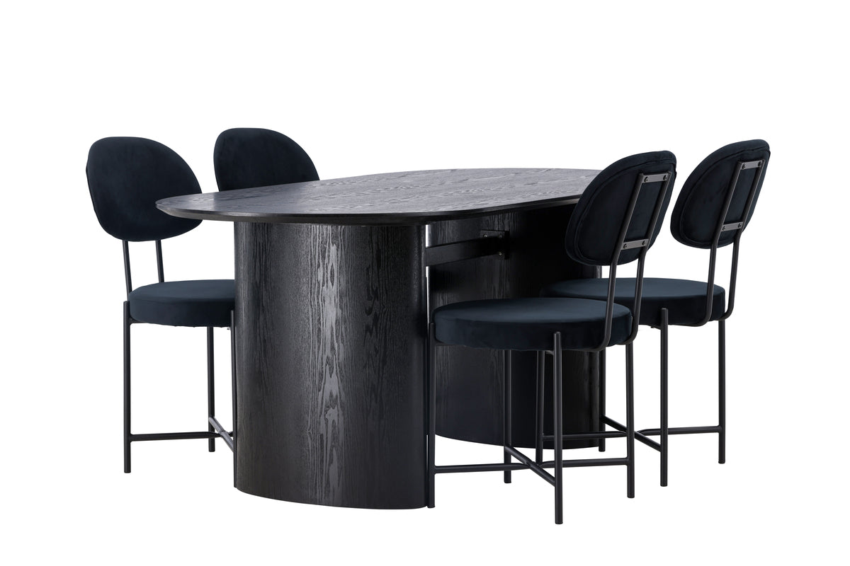 Venture Design Stella & Isolde Matstolar 2-pack Svart + Ovala Matbord 180 x 90 Svart