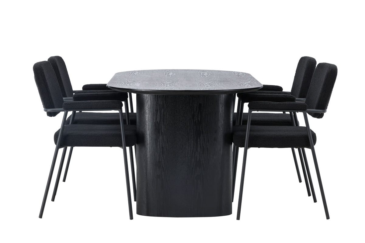 Venture Design Yesterday & Isolde Matstolar 2-pack Svart + Ovala Matbord 180 x 90 Svart
